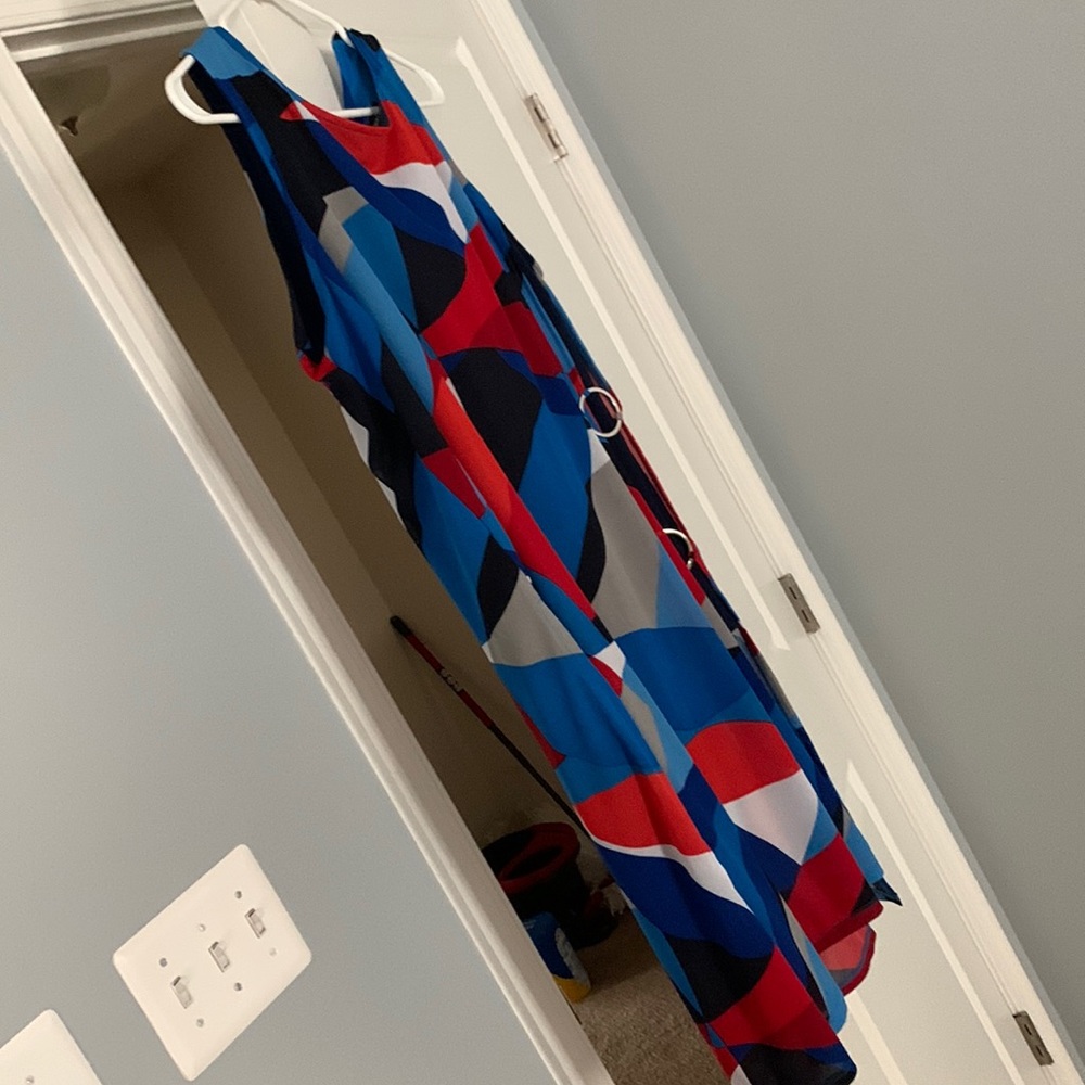 Red, White and Blue Sheer blouse with dark blue lining